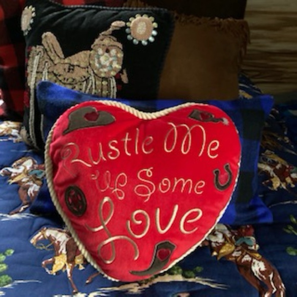 Heart-Shaped Red Pillow with Rustic Western Theme